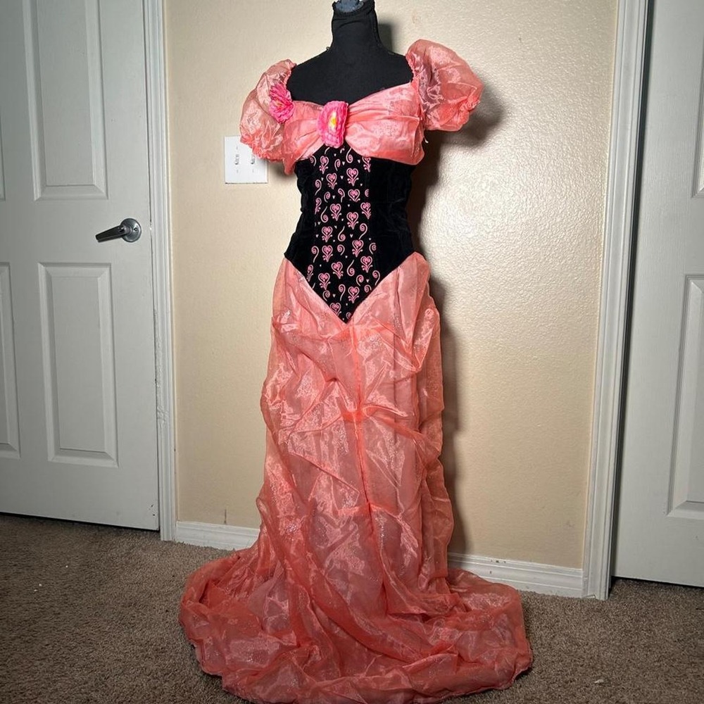Rubies Pink Black Gothic Fairy Ruffle Maxi Dress Corset Costume Gown Large